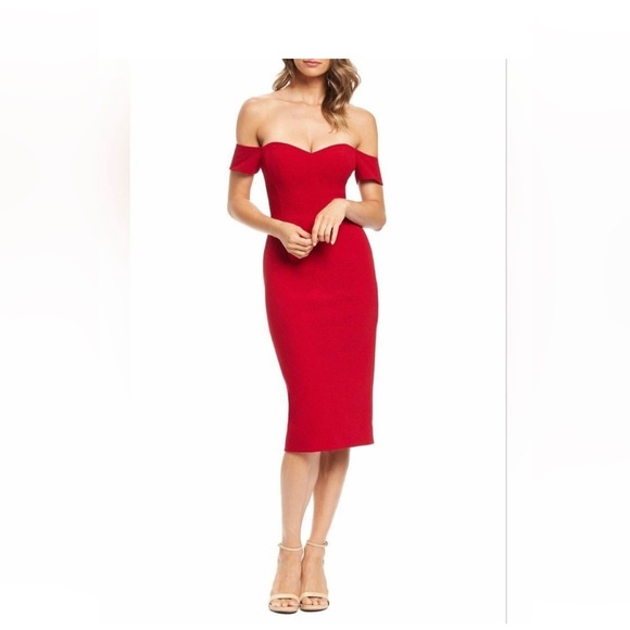 Dress The Population Bailey Form-Fitting Cold-Shoulder Dress Red Size Large. - Picture 1 of 10